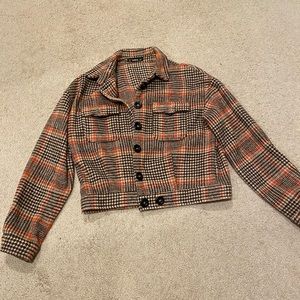 Cropped Plaid Flannel Jacket